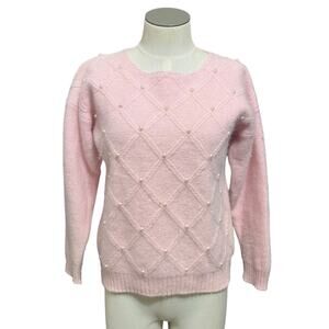 Dana Scott Womens Vintage Pink Pearl Lambswool Rabbit Hair Coquette Sweater Sz M